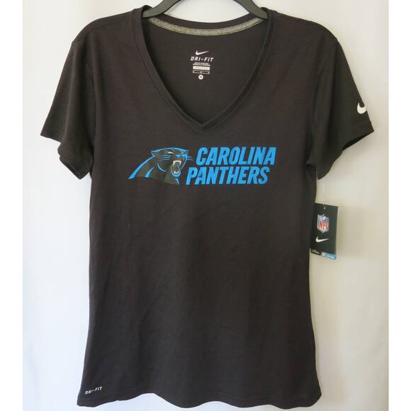 NIKE Dri-Fit *NWT* CAROLINA PANTHERS Top Size M Women's Short Sleeve NFL Black - Picture 1 of 10